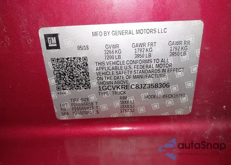 2018 Chevrolet Silverado 1500 2Lt z USA, uszkodzony, nr VIN 1GCVKREC8JZ358306